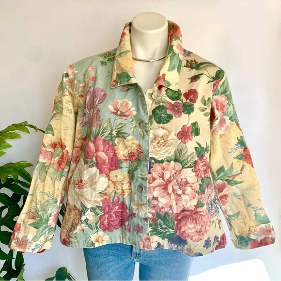 b l o o m :: Vintage Floral Cottagecore Slouchy Canvas Jacket - Picture 14 of 14